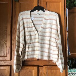 American Eagle Striped Balloon Sleeve Crop Cardigan Sweater - M